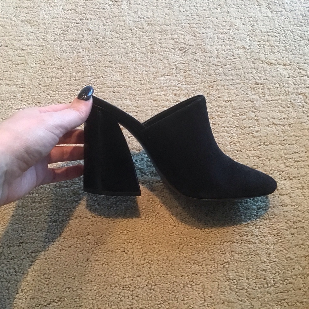 Mercedes Castillo Abia Black Suede Chunky High Heels Mules 6.5 36.5‎ LN
